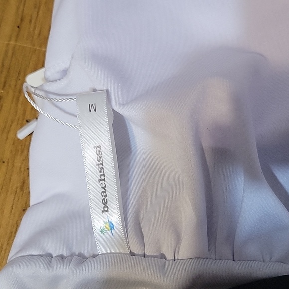 NWT Beachsissi one piece halter top w/ removable cups black tip striped swimsuit - Picture 7 of 8